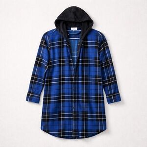Blue and Black Plaid Hooded Shirt 1X